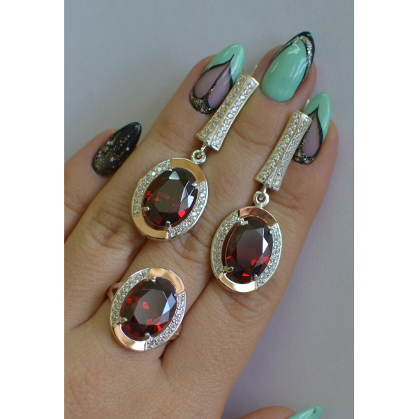 Серебряный комплект с золотыми пластинами (037)