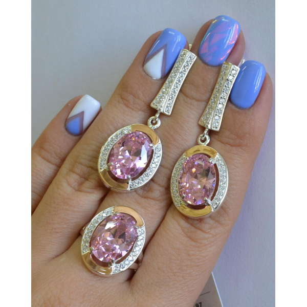 Серебряный комплект с золотыми пластинами (037)