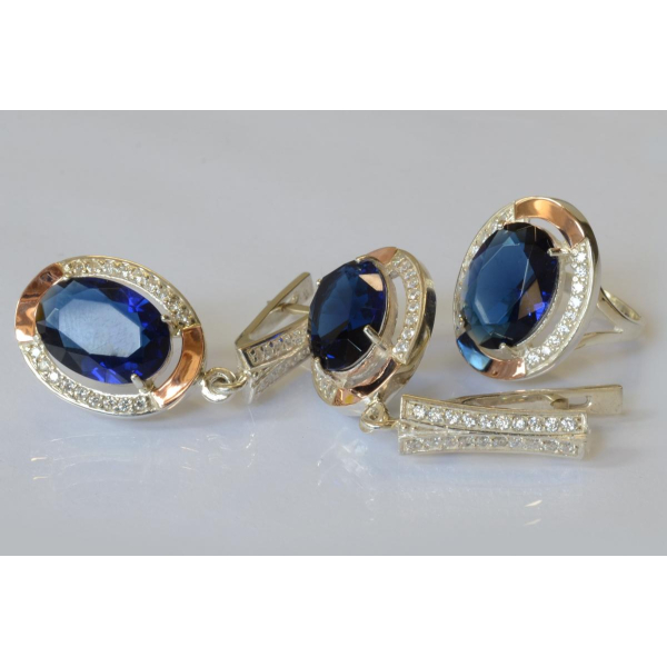 Серебряный комплект с золотыми пластинами (037)