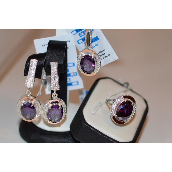 Серебряный комплект с золотыми пластинами (037)