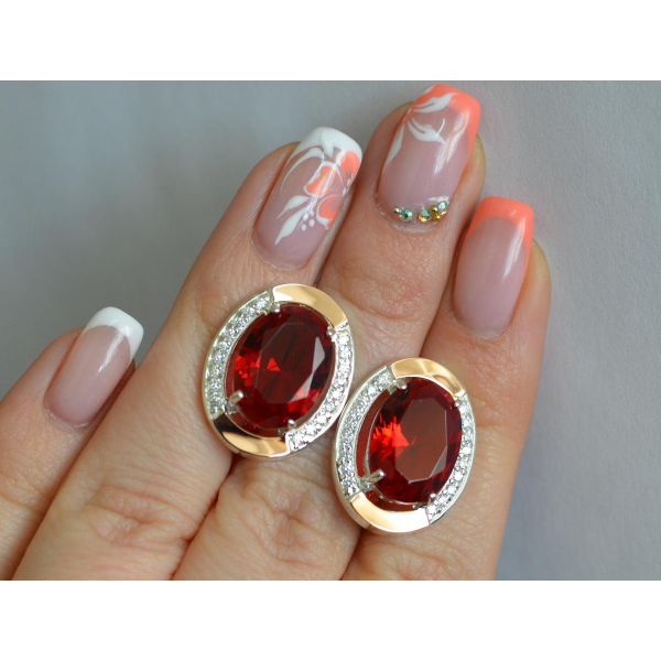 Серебряные серьги с золотыми вставками (037.2с)