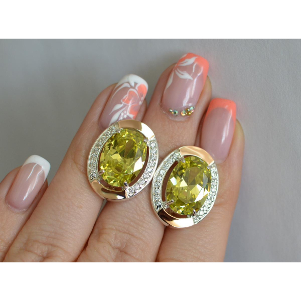 Серебряные серьги с золотыми вставками (037.2с)