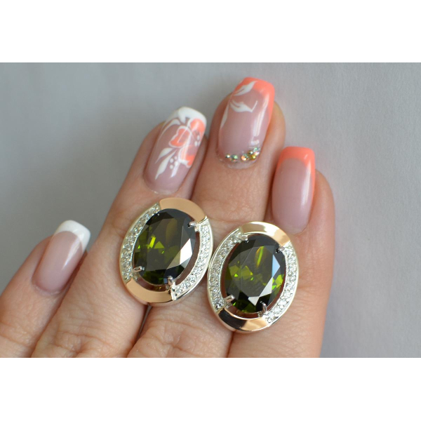 Серебряные серьги с золотыми вставками (037.2с)