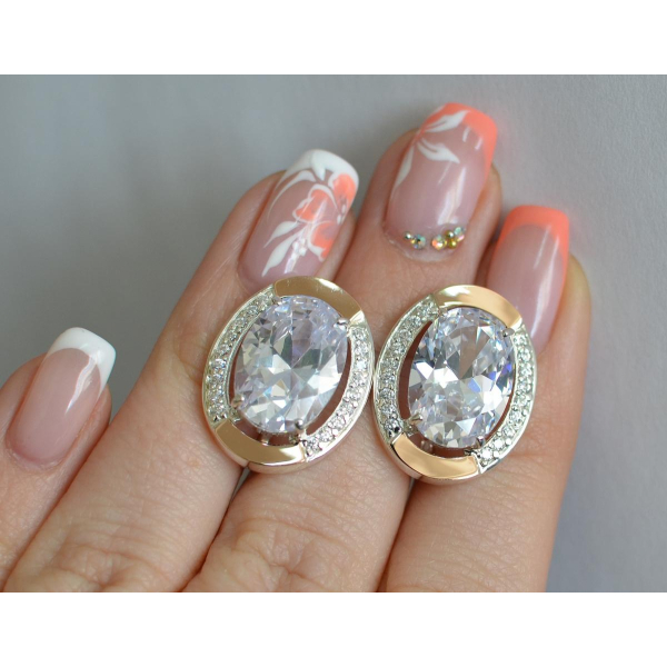 Серебряные серьги с золотыми вставками (037.2с)