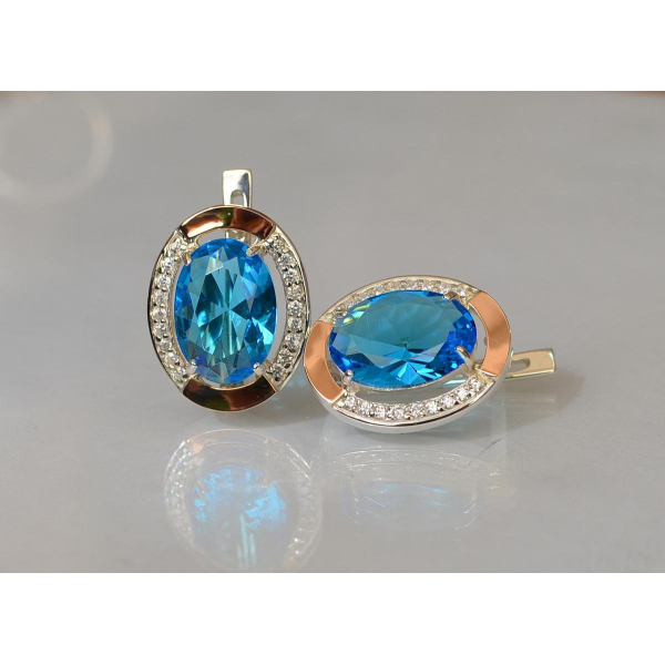 Серебряные серьги с золотыми вставками (037.2с)