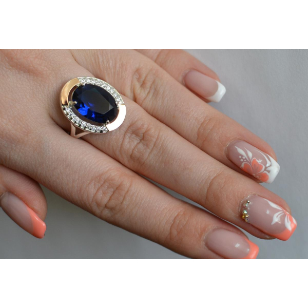 Серебряное кольцо со вставками из золота (037к)