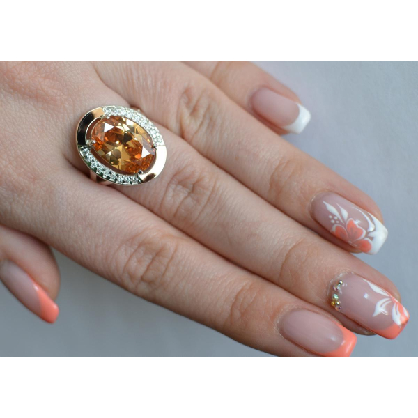 Серебряное кольцо со вставками из золота (037к)