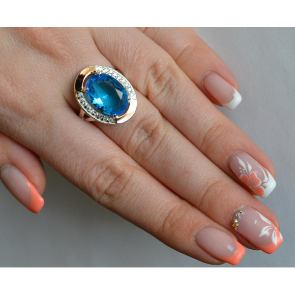 Серебряное кольцо со вставками из золота (037к)