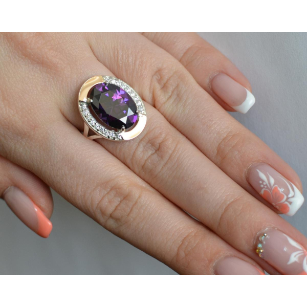 Серебряное кольцо со вставками из золота (037к)