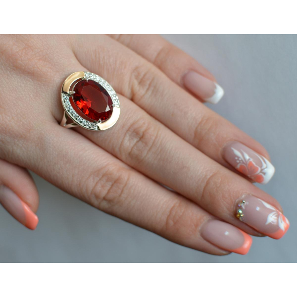 Серебряное кольцо со вставками из золота (037к)