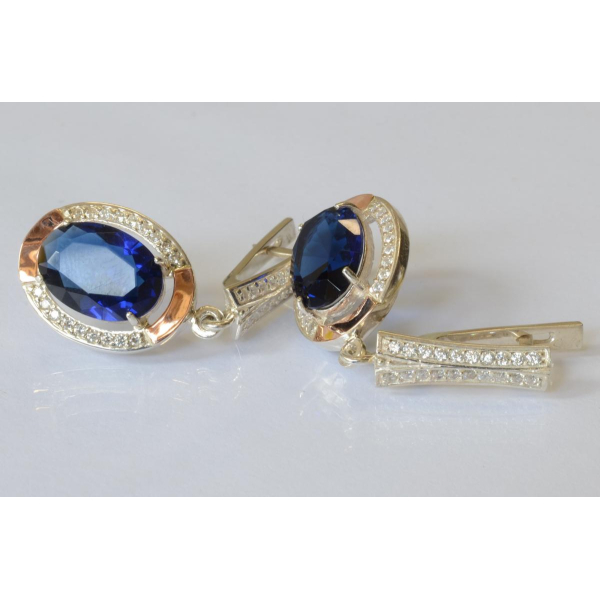 Серебряные серьги со вставками из золота (037с)