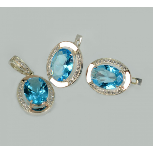 Серебряный набор серьги и подвес