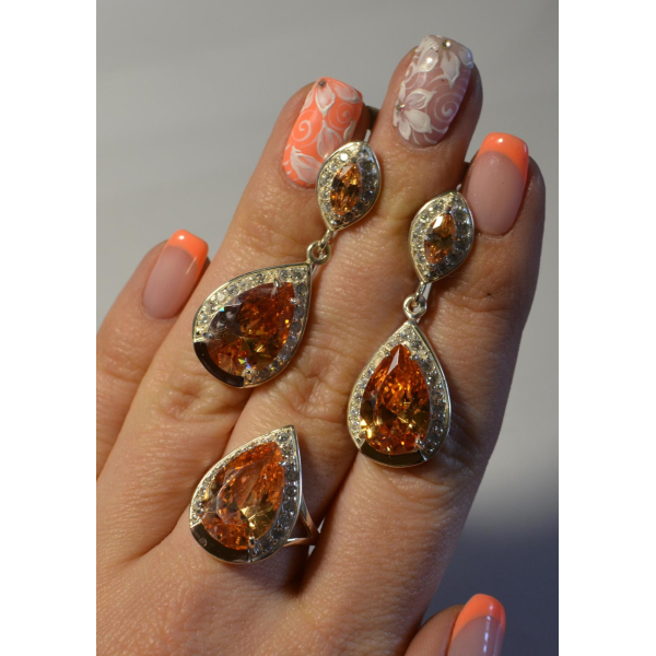 Серебряный набор с напайками из золота (038)