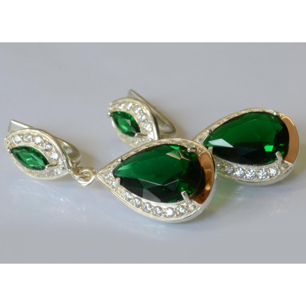 Серебряные серьги с  накладками из золота (038с)