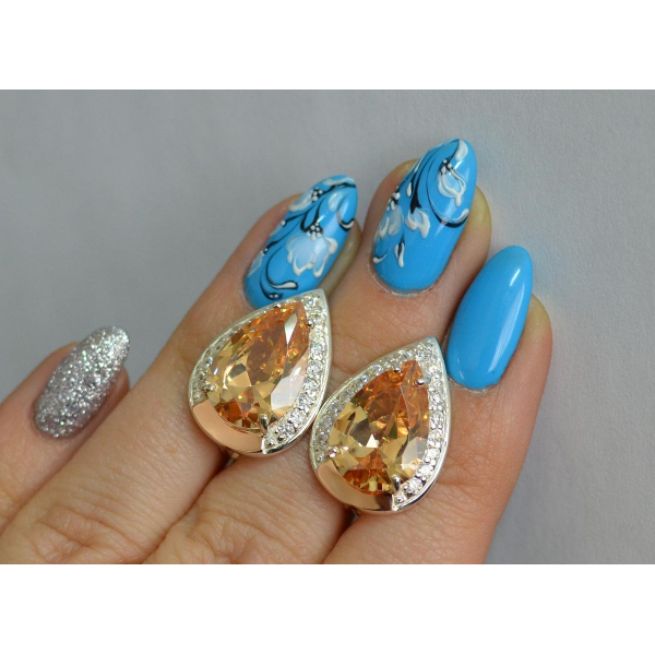 Серебряные серьги с золотыми пластинами (038с2)