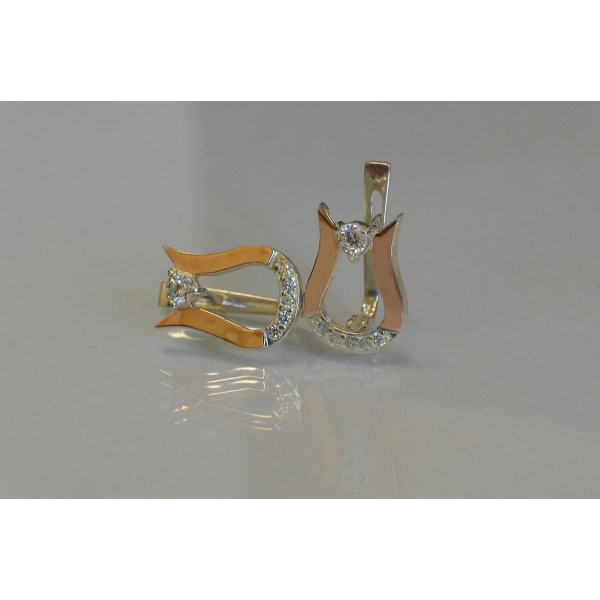 Серебряные серьги  с пластинами из золота (039с)