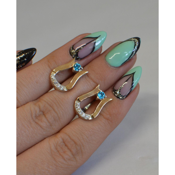 Серебряные серьги  с пластинами из золота (039с)