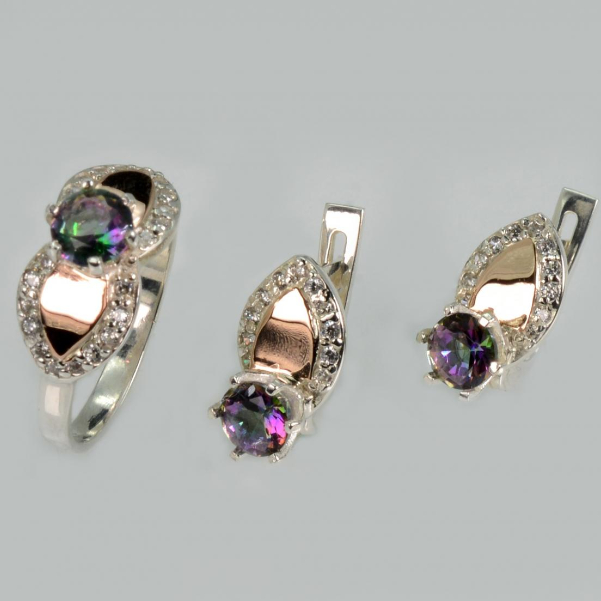 Серебряный набор с золотыми напайками (042)