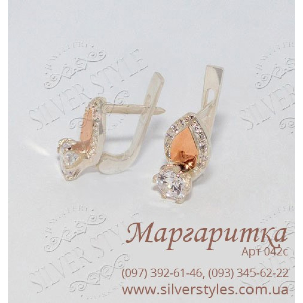Серебряные серьги с золотыми вставками (042с)