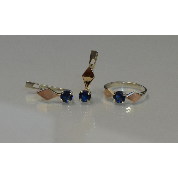 Серебряный набор с пластинами из золота (044)