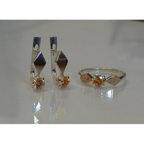 Серебряный набор с пластинами из золота (044)