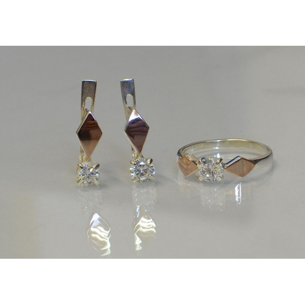 Серебряный набор с пластинами из золота (044)