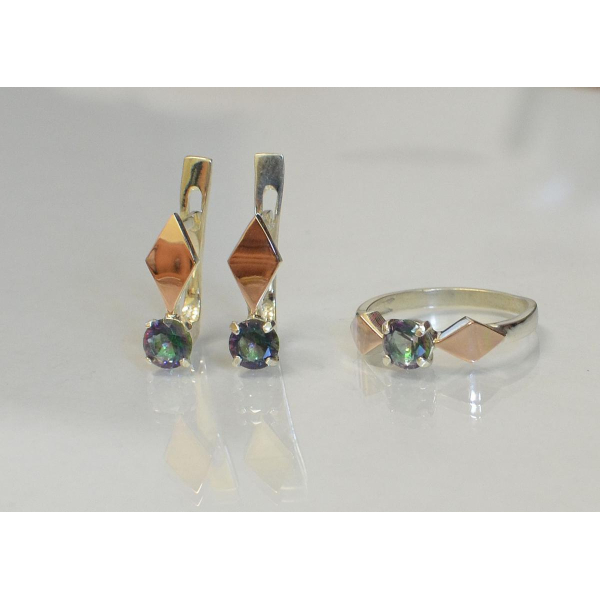 Серебряный набор с пластинами из золота (044)