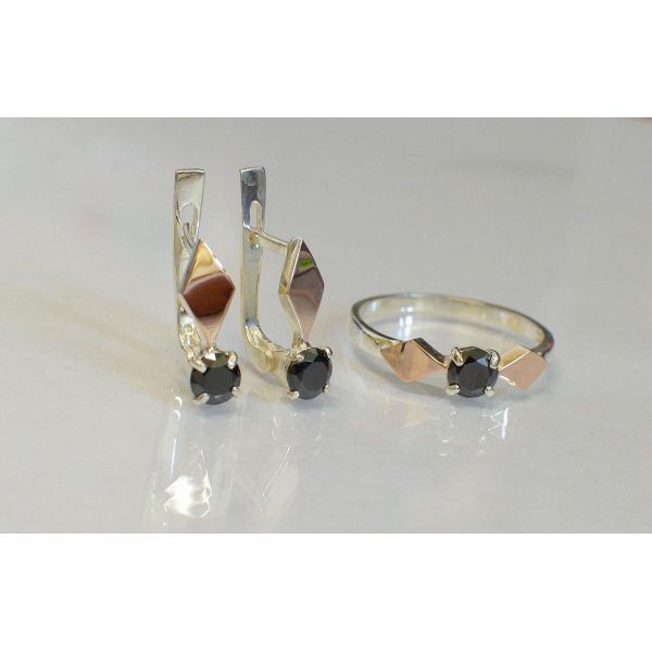 Серебряный набор с пластинами из золота (044)