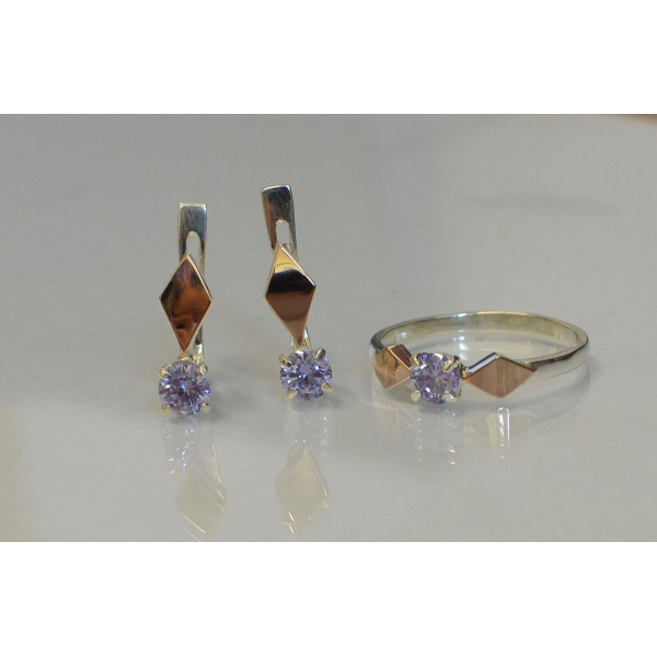 Серебряный набор с пластинами из золота (044)