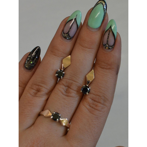 Серебряный набор с пластинами из золота (044)