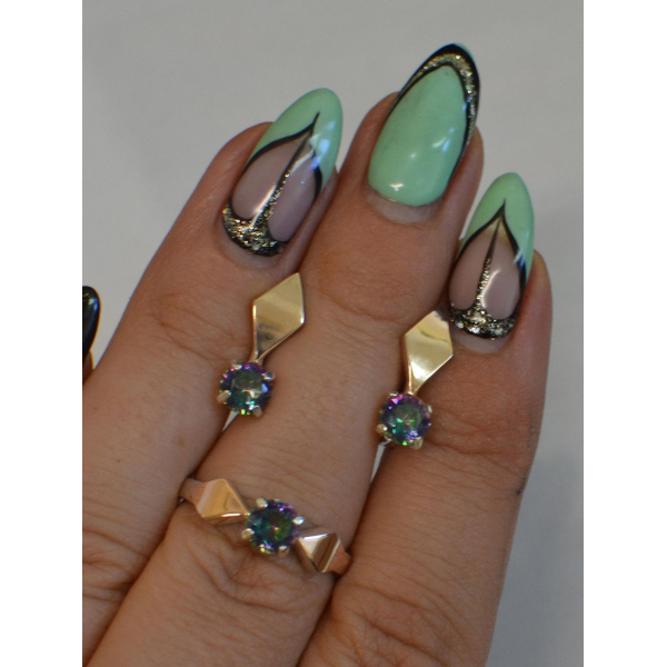 Серебряный набор с пластинами из золота (044)