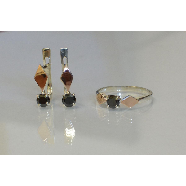 Серебряный набор с пластинами из золота (044)