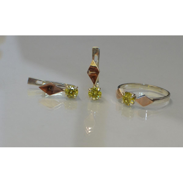 Серебряный набор с пластинами из золота (044)