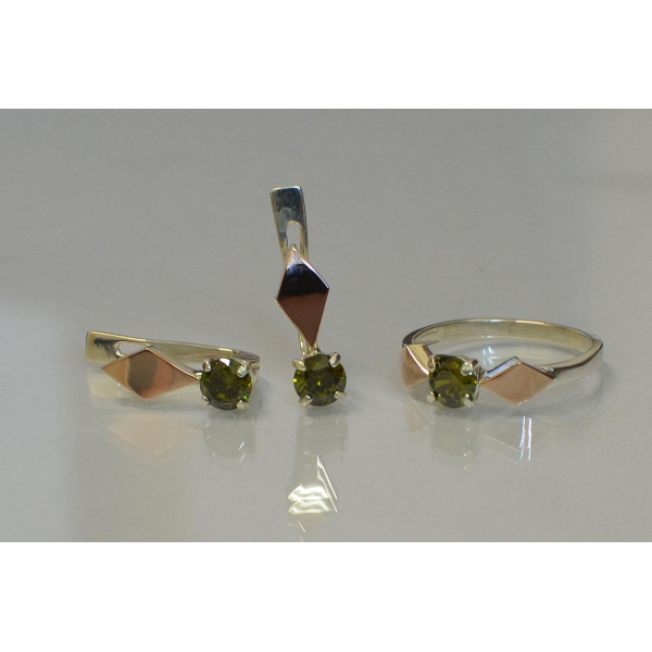 Серебряный набор с пластинами из золота (044)