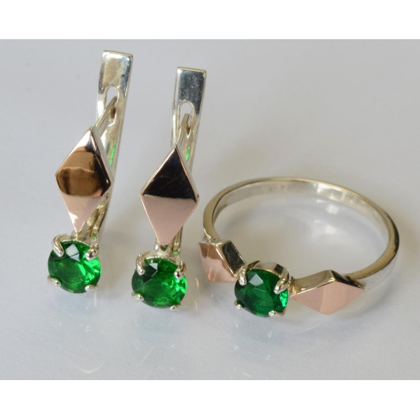 Серебряный набор с пластинами из золота (044)