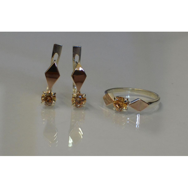 Серебряный набор с пластинами из золота (044)