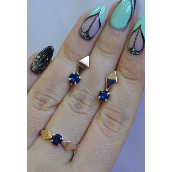 Серебряный набор с пластинами из золота (044)