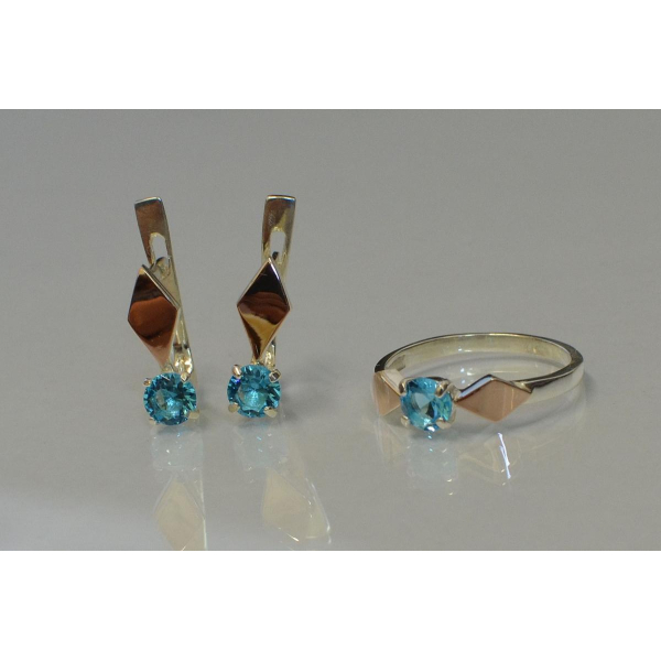 Серебряный набор с пластинами из золота (044)