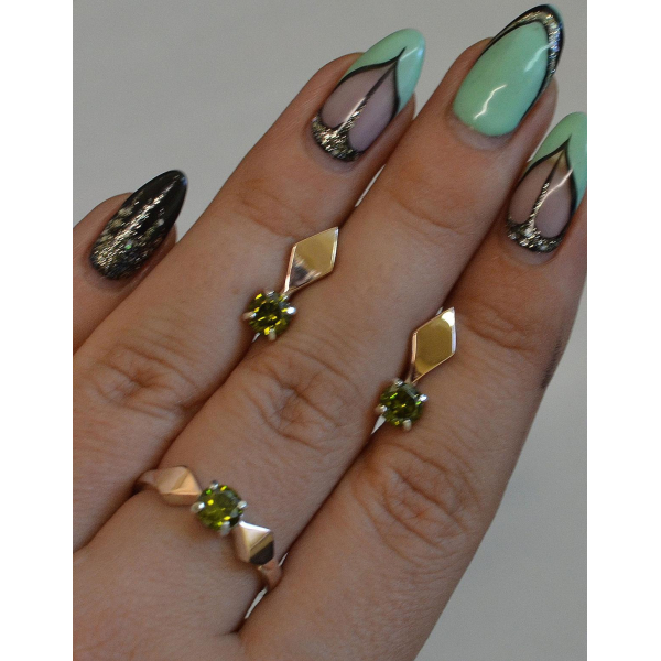 Серебряный набор с пластинами из золота (044)