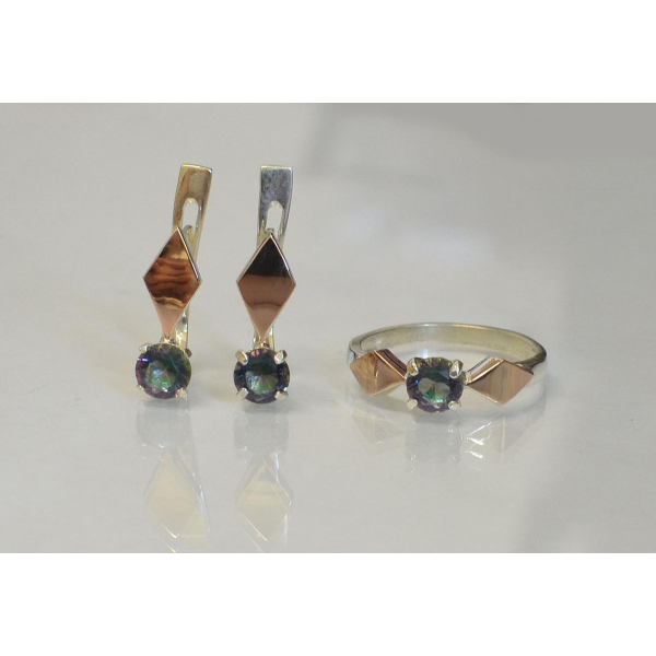 Серебряный набор с пластинами из золота (044)