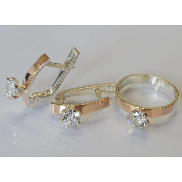 Комплект серебряный  с золотыми напайками (045)