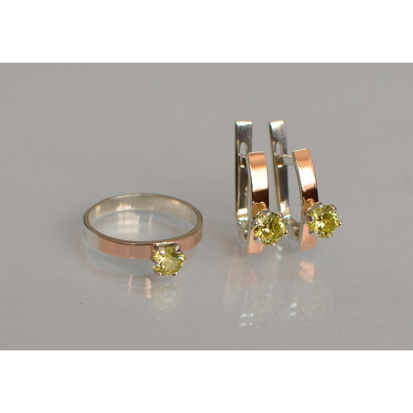 Комплект серебряный  с золотыми напайками (045)