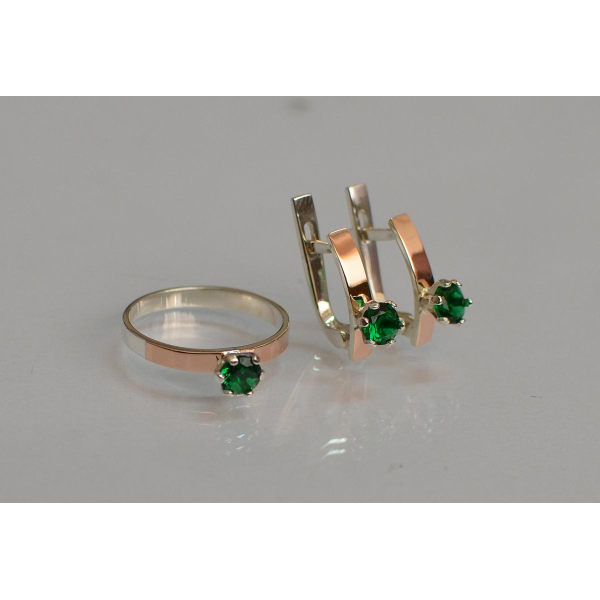 Комплект серебряный  с золотыми напайками (045)