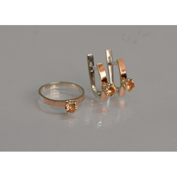 Комплект серебряный  с золотыми напайками (045)