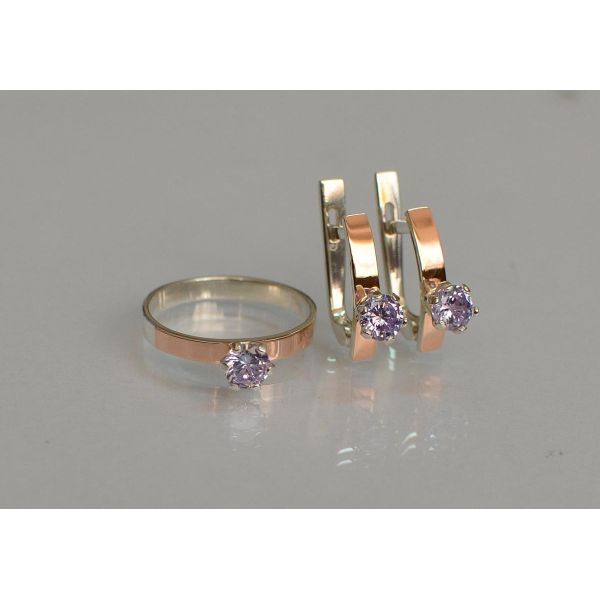 Комплект серебряный  с золотыми напайками (045)