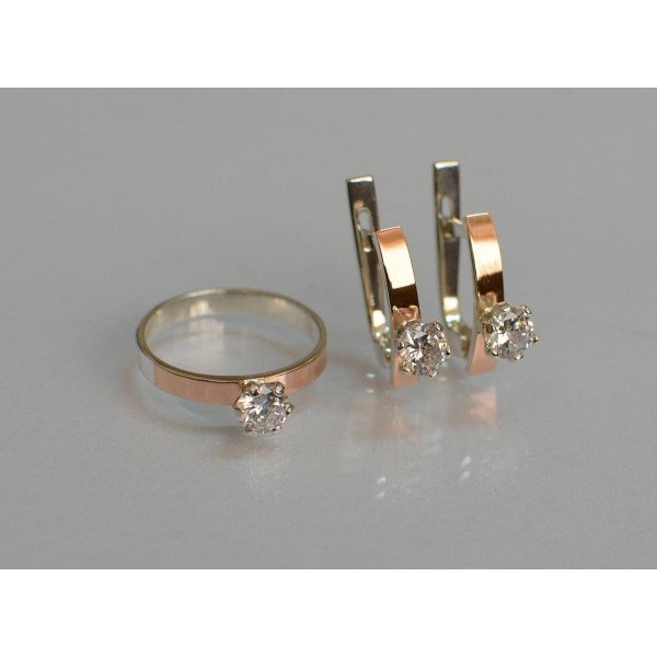 Комплект серебряный  с золотыми напайками (045)