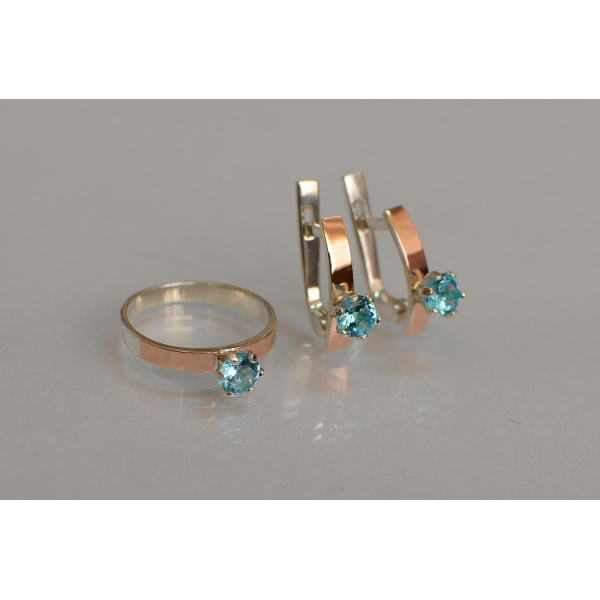 Комплект серебряный  с золотыми напайками (045)