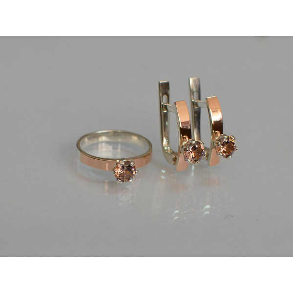 Комплект серебряный  с золотыми напайками (045)