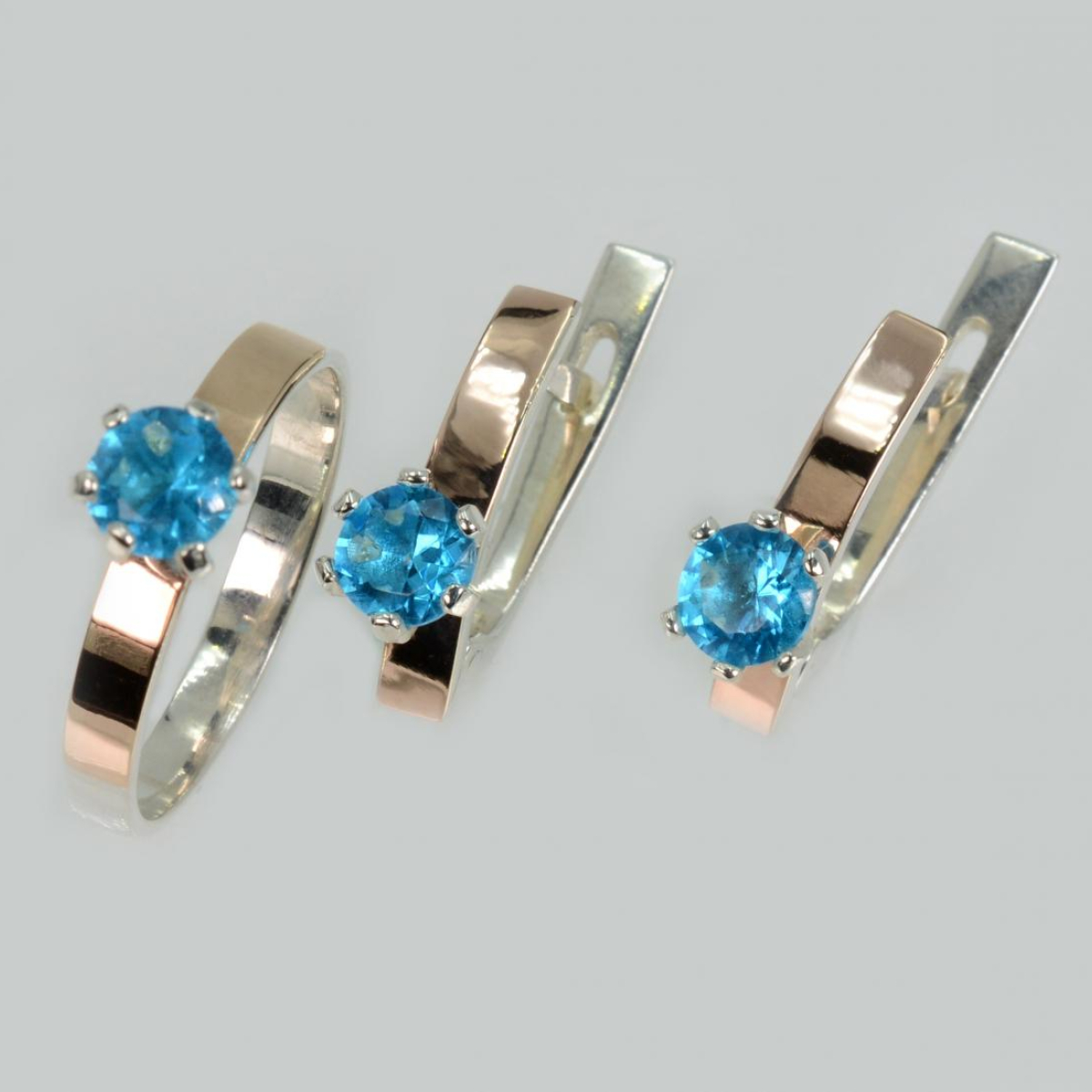 Комплект серебряный  с золотыми напайками (045)