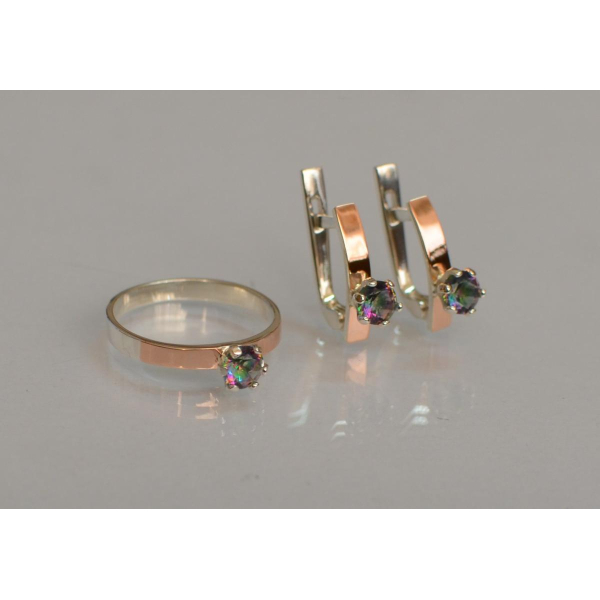 Комплект серебряный  с золотыми напайками (045)